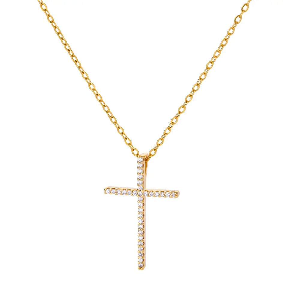 Classic Sparkling Cross Necklace Gold