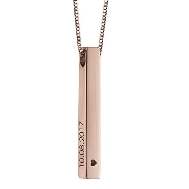 3D Bar Pendant Custom Name Necklace Rose Gold