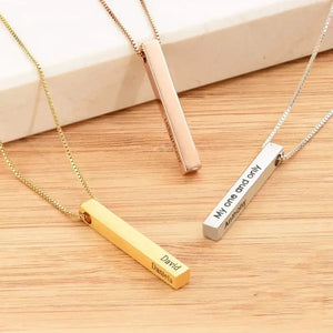 3D Bar Pendant Custom Name Necklace Silver