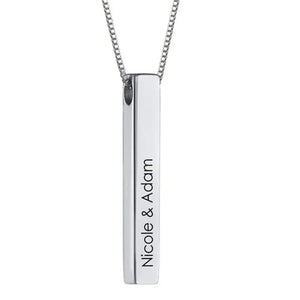 3D Bar Pendant Custom Name Necklace Silver
