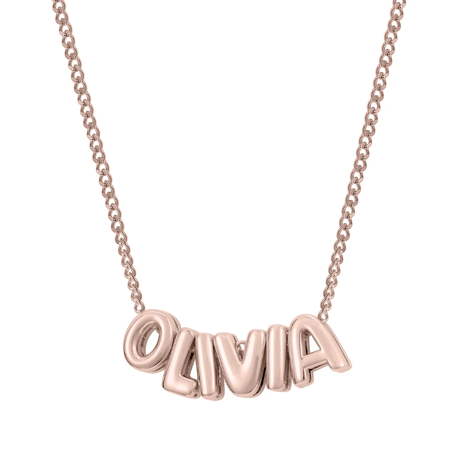 3D Bubble Name Chain Necklace Rose Gold