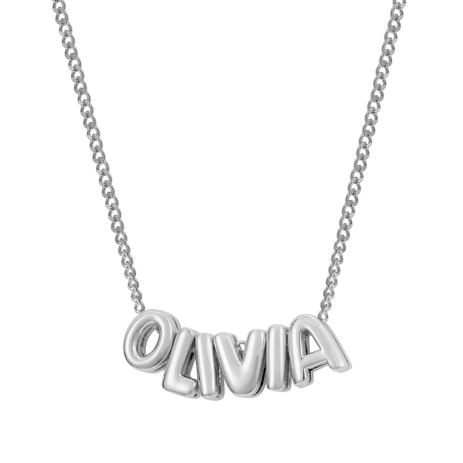 3D Bubble Name Chain Necklace Silver
