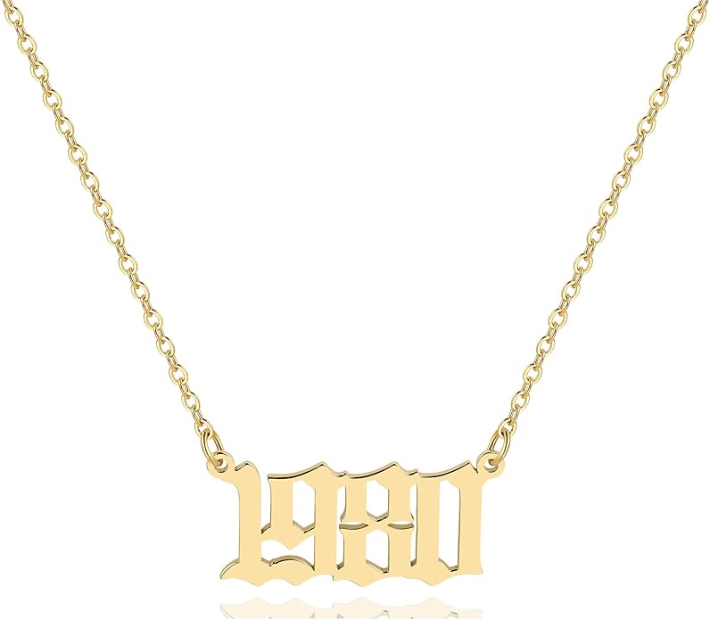 Old English Year Necklace Gold
