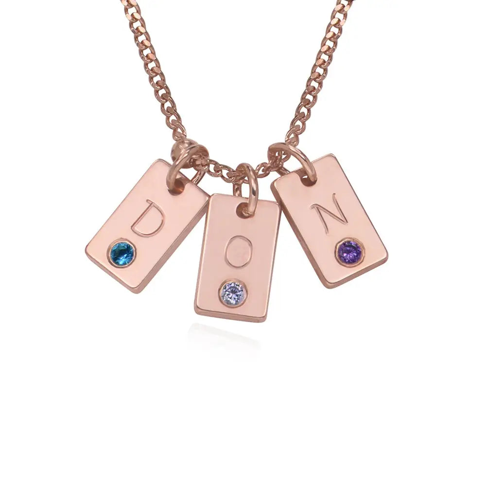 Initial and Birthstone Charm Necklace Rose Gold