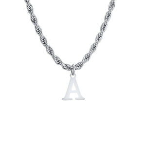 Classic Initial Necklace with Rope Chain Silver