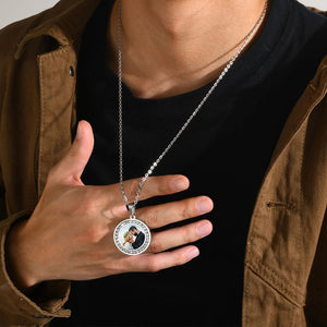 Engraved Photo Frame Pendant Chain Silver