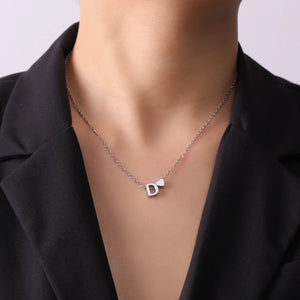 Mini Heart Initial Necklace Silver