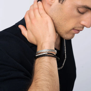 Personalized Double-Layer Leather Bracelet Black