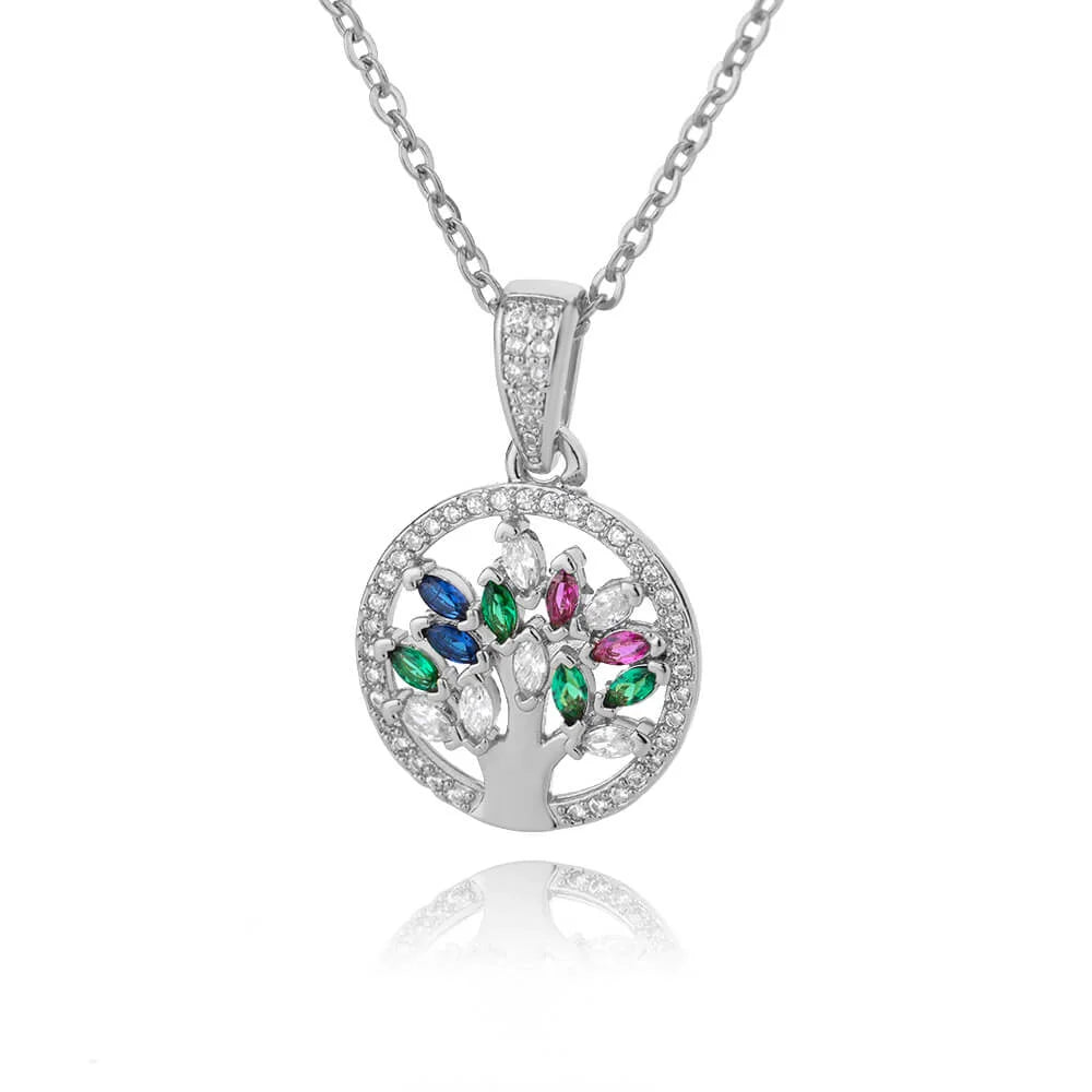 Silver Tree of Life Multi-Sparkling Pendant Necklace