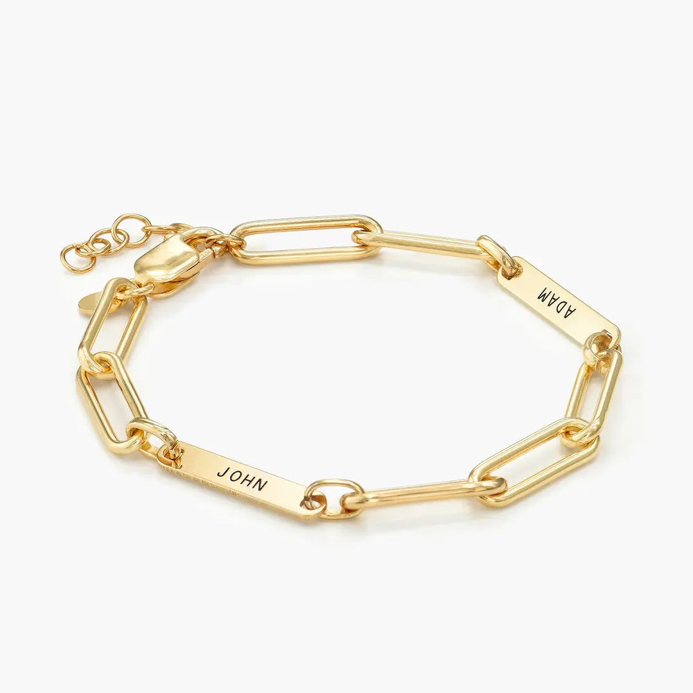 Paperclip Bracelet with Engraved Names Gold