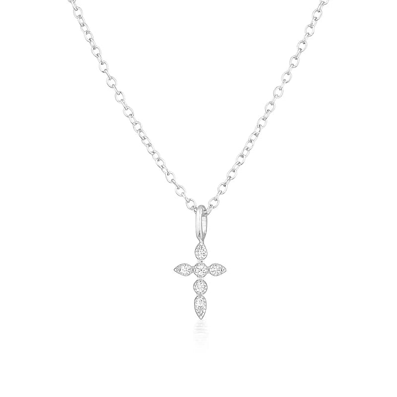 Tiny Sparkling Cross Pendant Necklace Silver