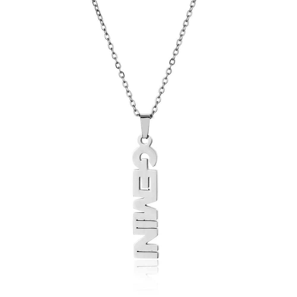 Zodiac Sign Necklace Text Silver