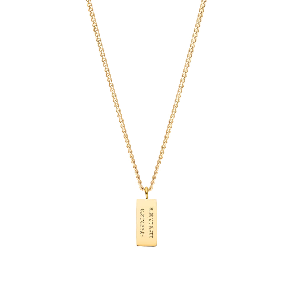 Minimalist Engraved Bar Pendant Necklace Gold