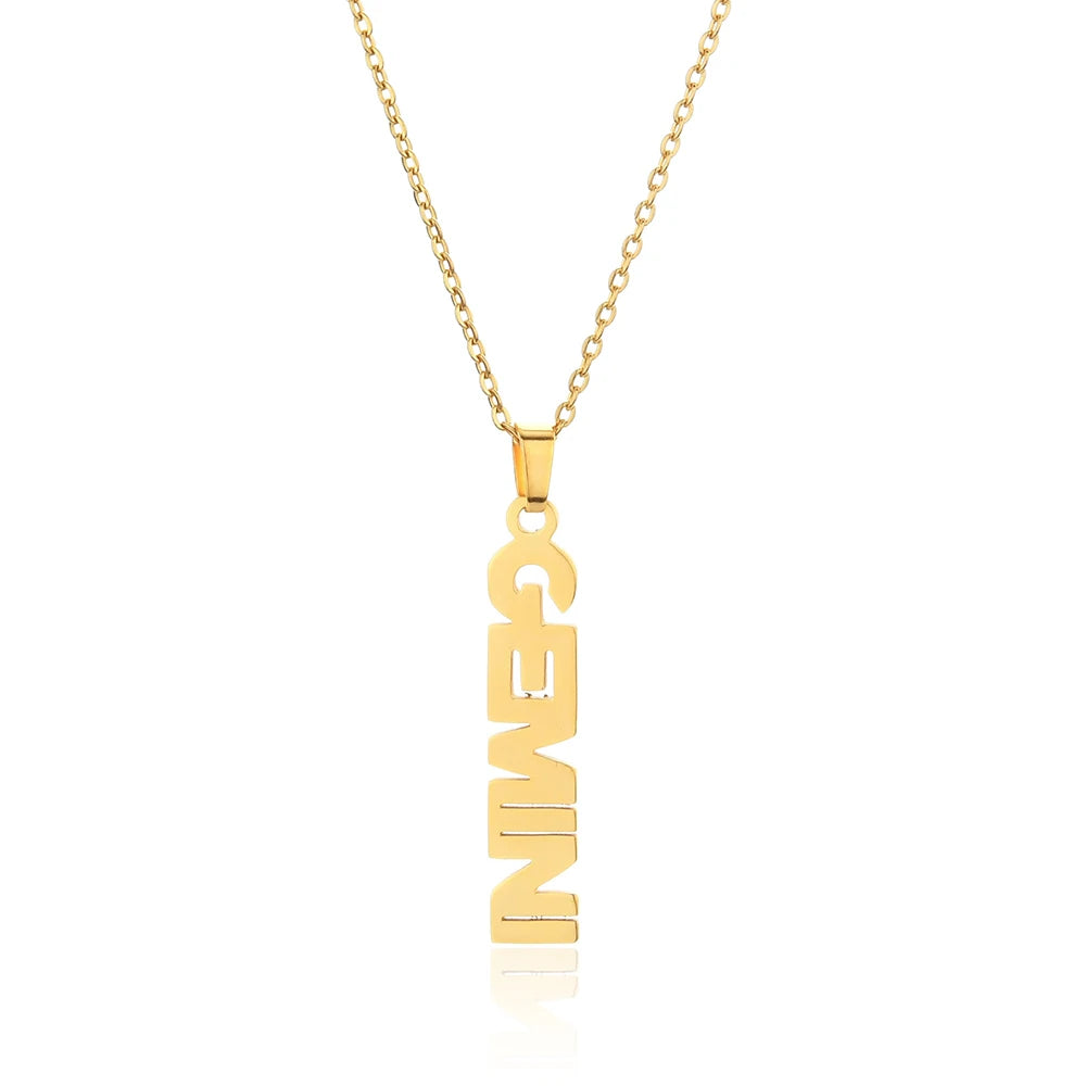 Zodiac Sign Necklace Text Gold