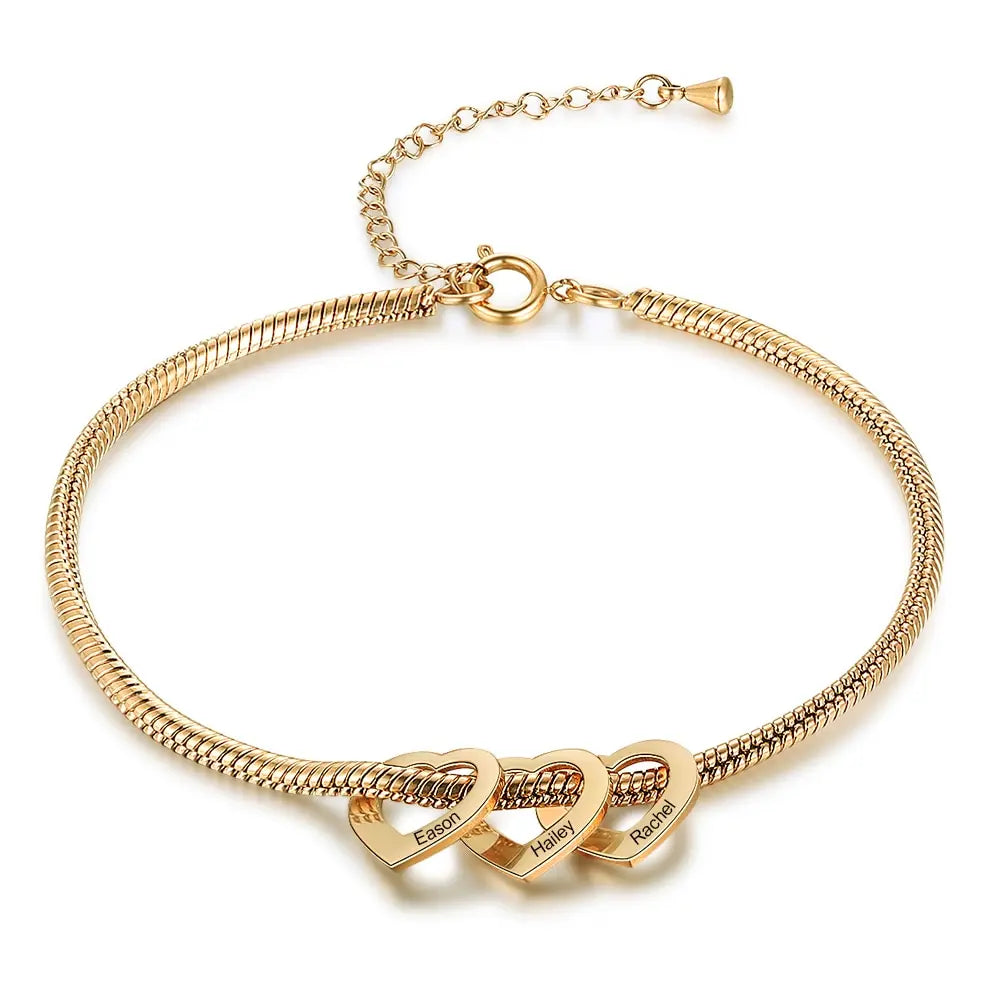 Snake Chain Bracelet with Engraved Charms Gold