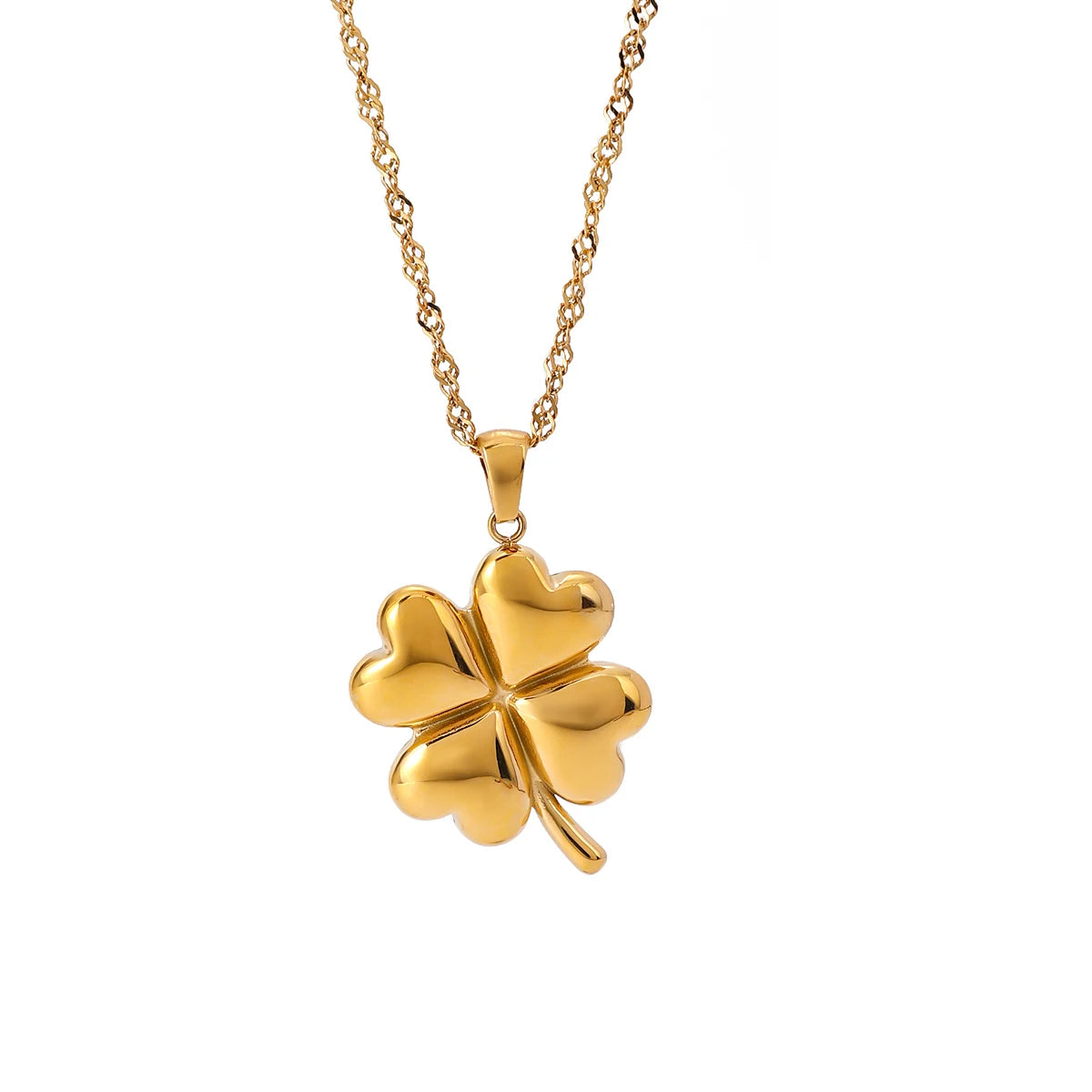 Lucky Clover Heart Pendant Necklace 18K Gold