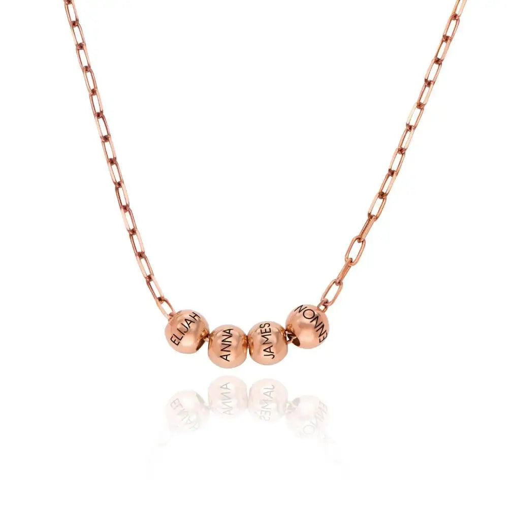 Rose Gold Paperclip Family Necklace with Name Beads