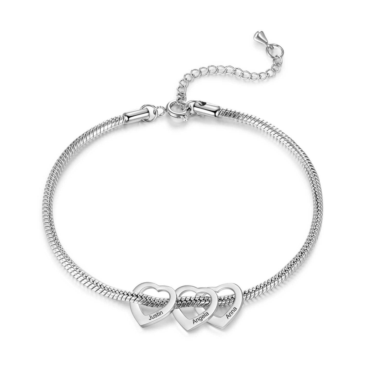 Snake Chain Bracelet with Engraved Charms Silver