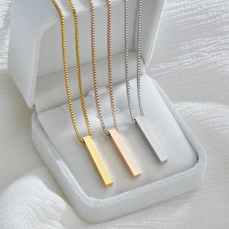 3D Bar Pendant Custom Name Necklace Gold