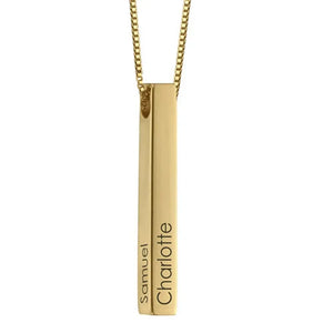 3D Bar Pendant Custom Name Necklace Gold