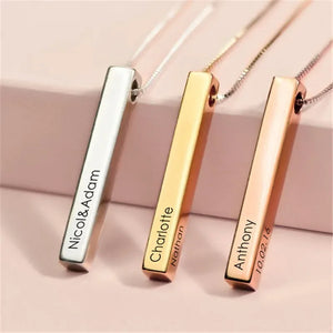3D Bar Pendant Custom Name Necklace Rose Gold