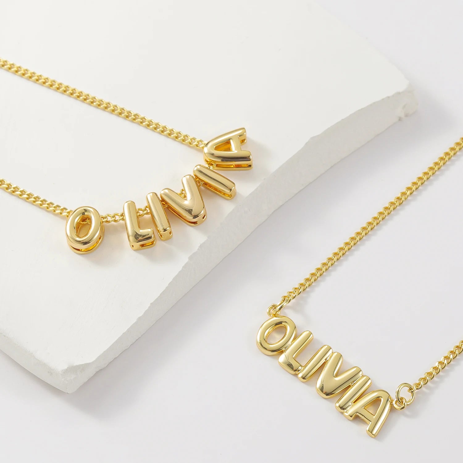 3D Bubble Name Chain Necklace 18K Gold