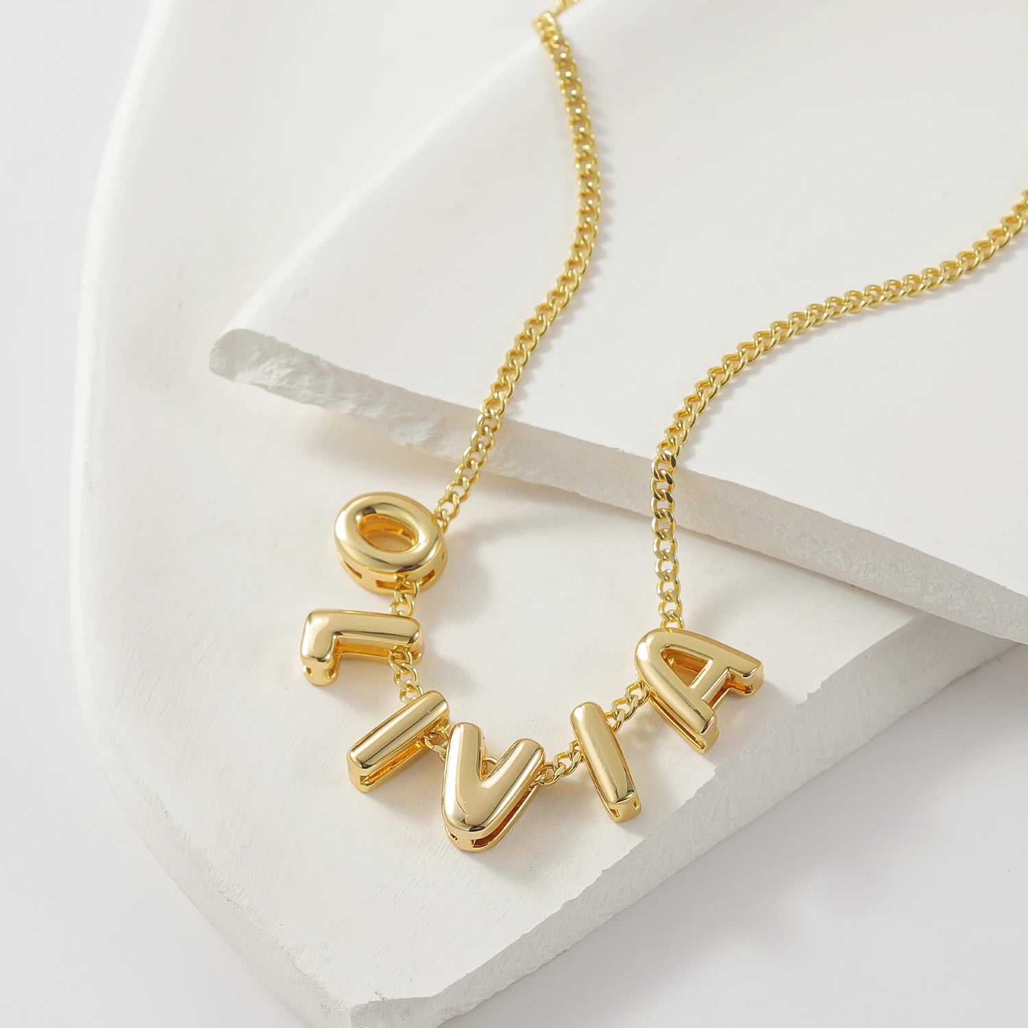 3D Bubble Name Chain Necklace 18K Gold