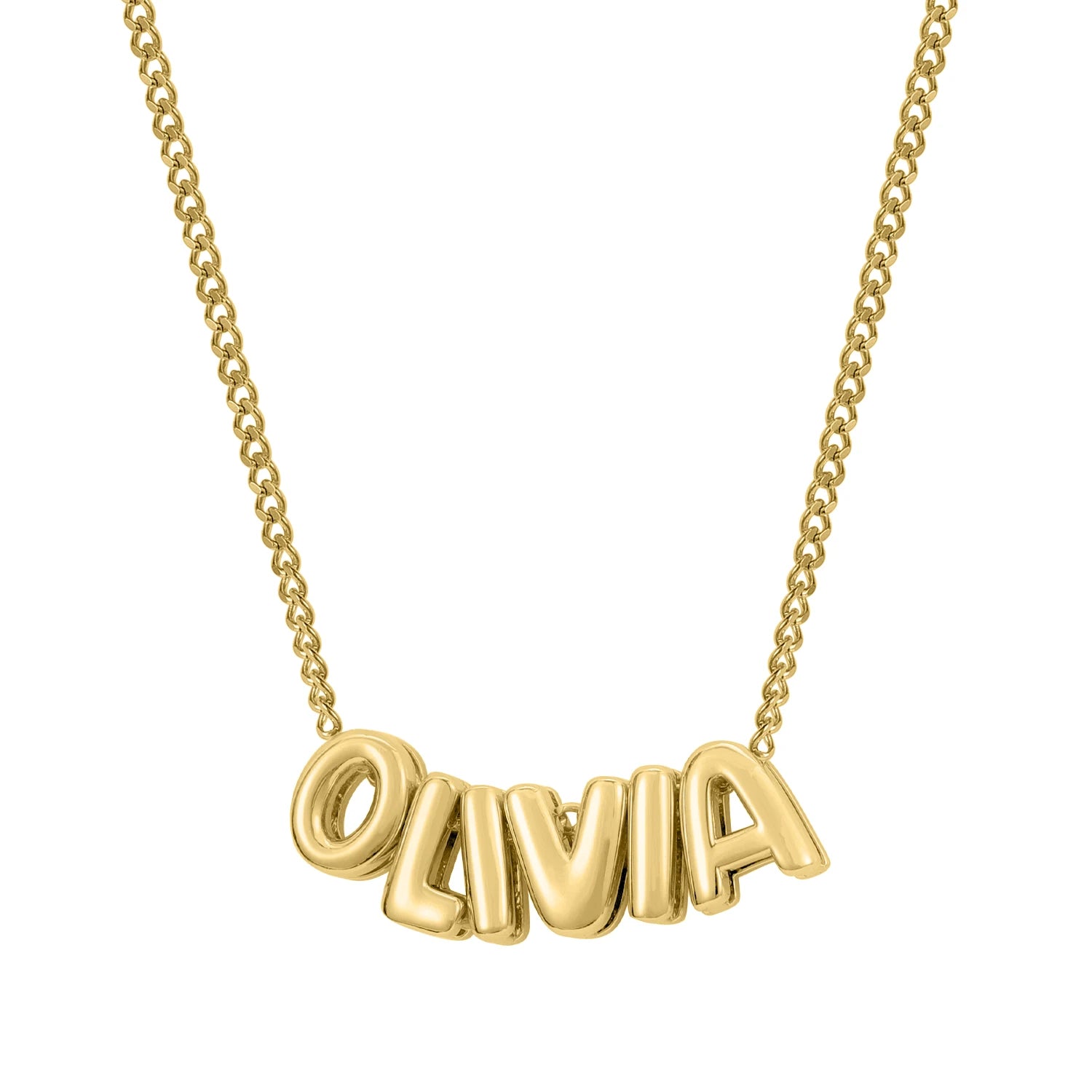 3D Bubble Name Chain Necklace 18K Gold