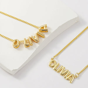 3D Bubble Name Chain Necklace Silver