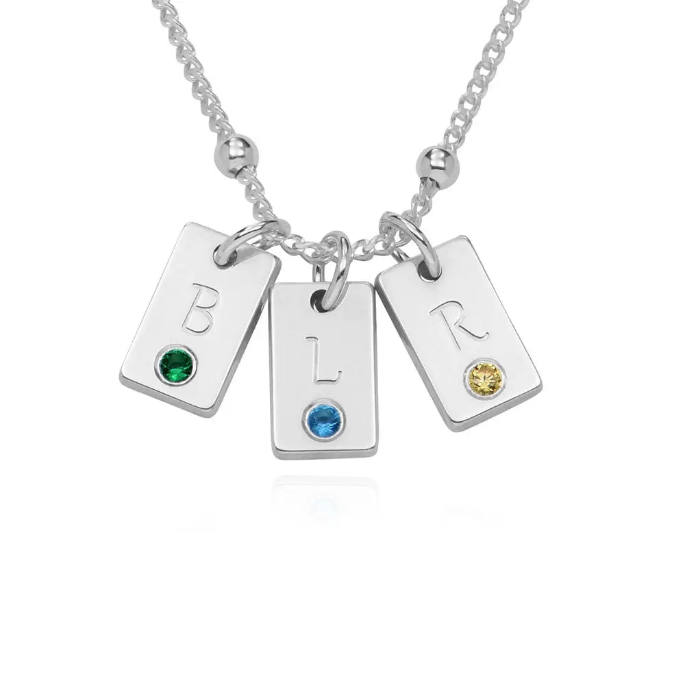 Initial and Birthstone Charm Necklace Silver