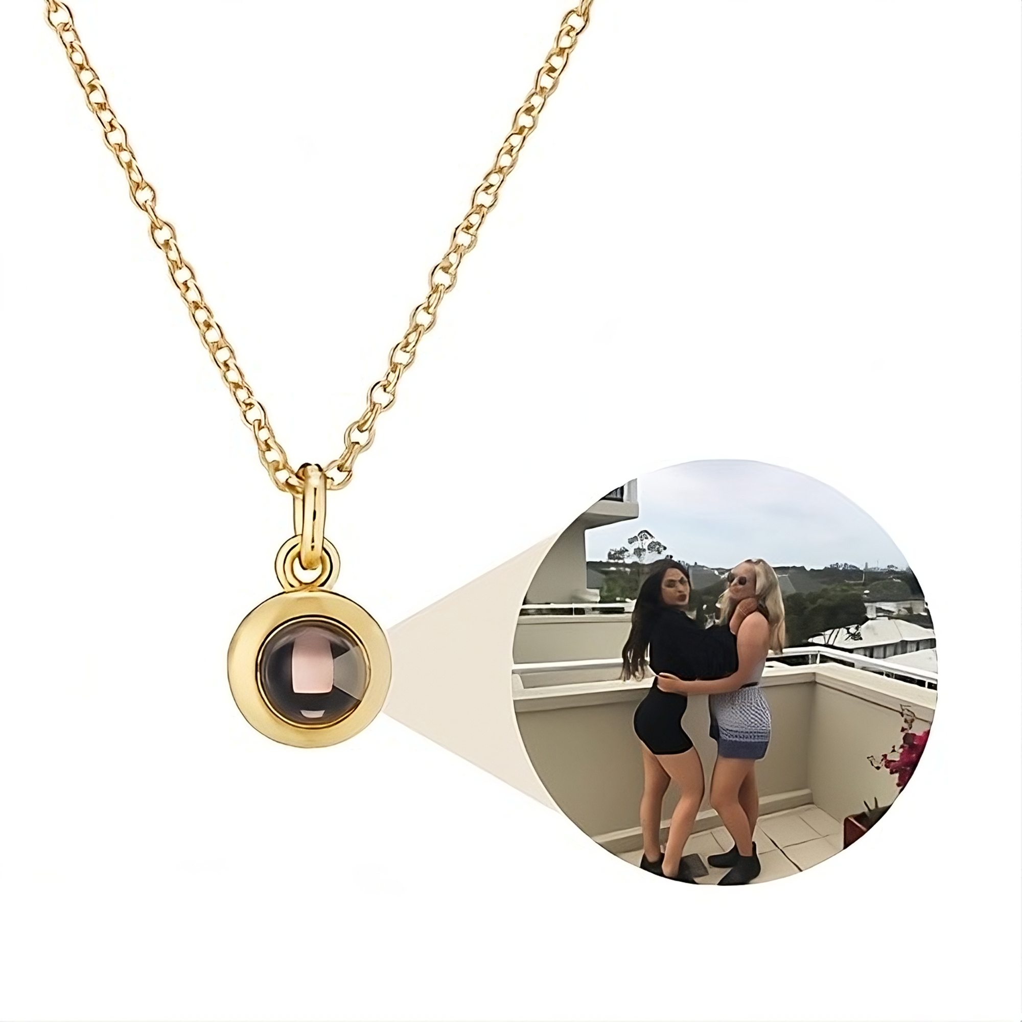 Circle Pendant Photo Necklace Gold