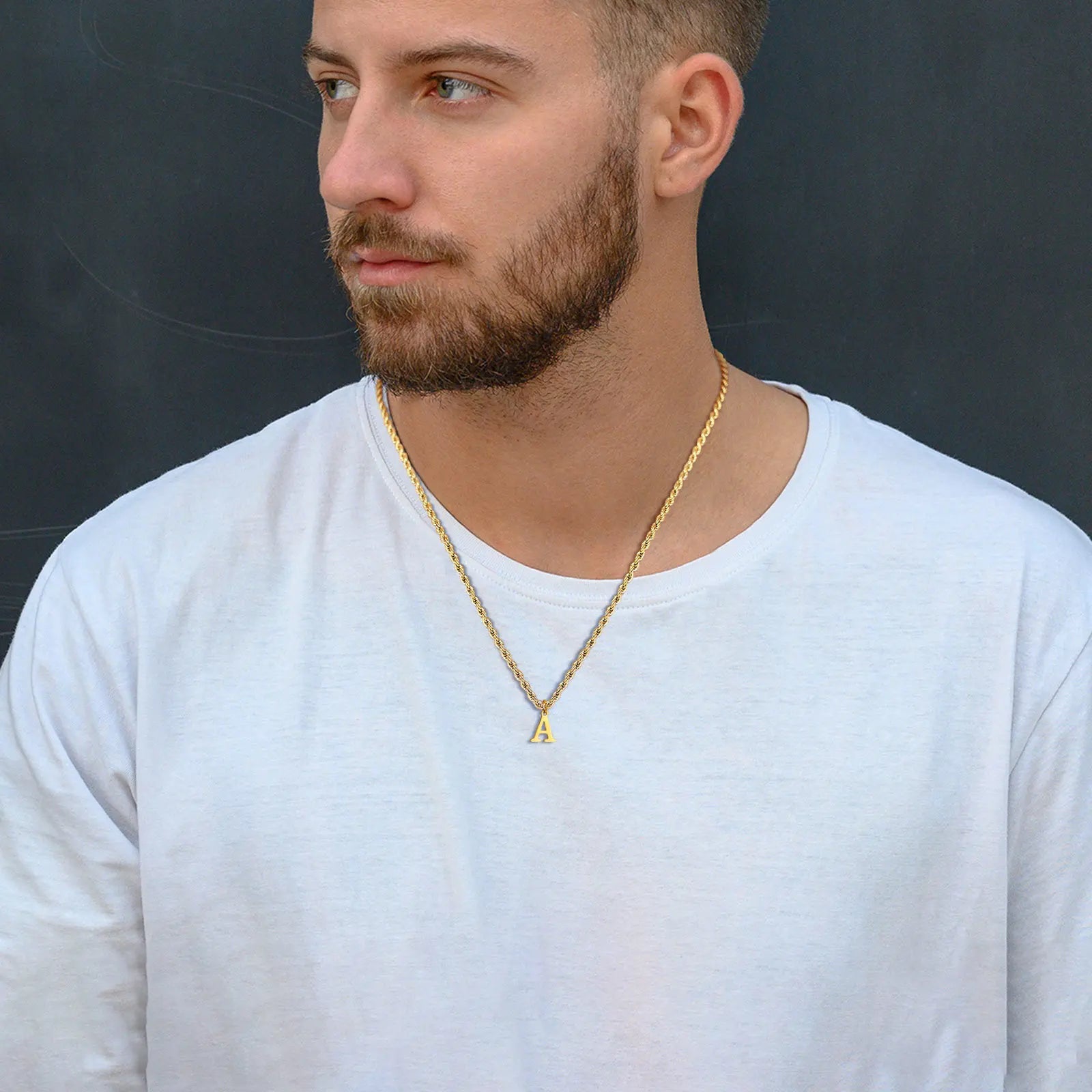 Classic Initial Necklace with Rope Chain Gold