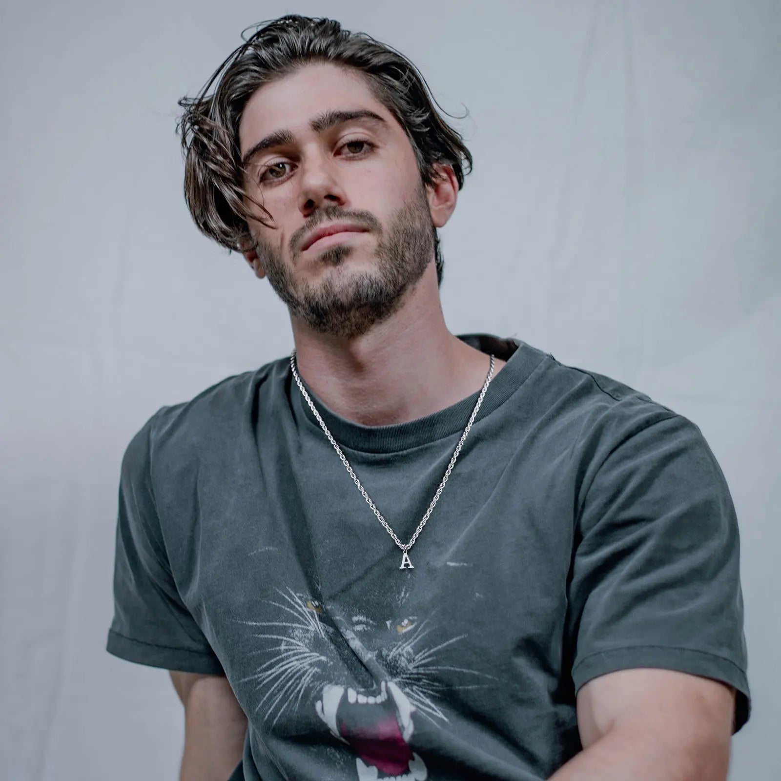 Classic Initial Necklace with Rope Chain Gold