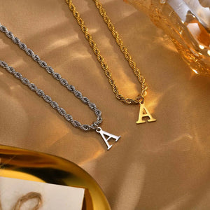Classic Initial Necklace with Rope Chain Gold