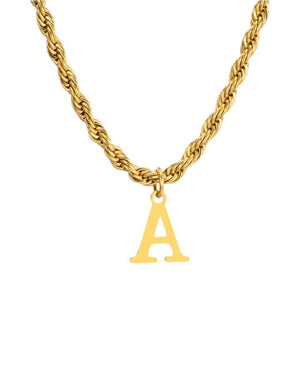 Classic Initial Necklace with Rope Chain Gold