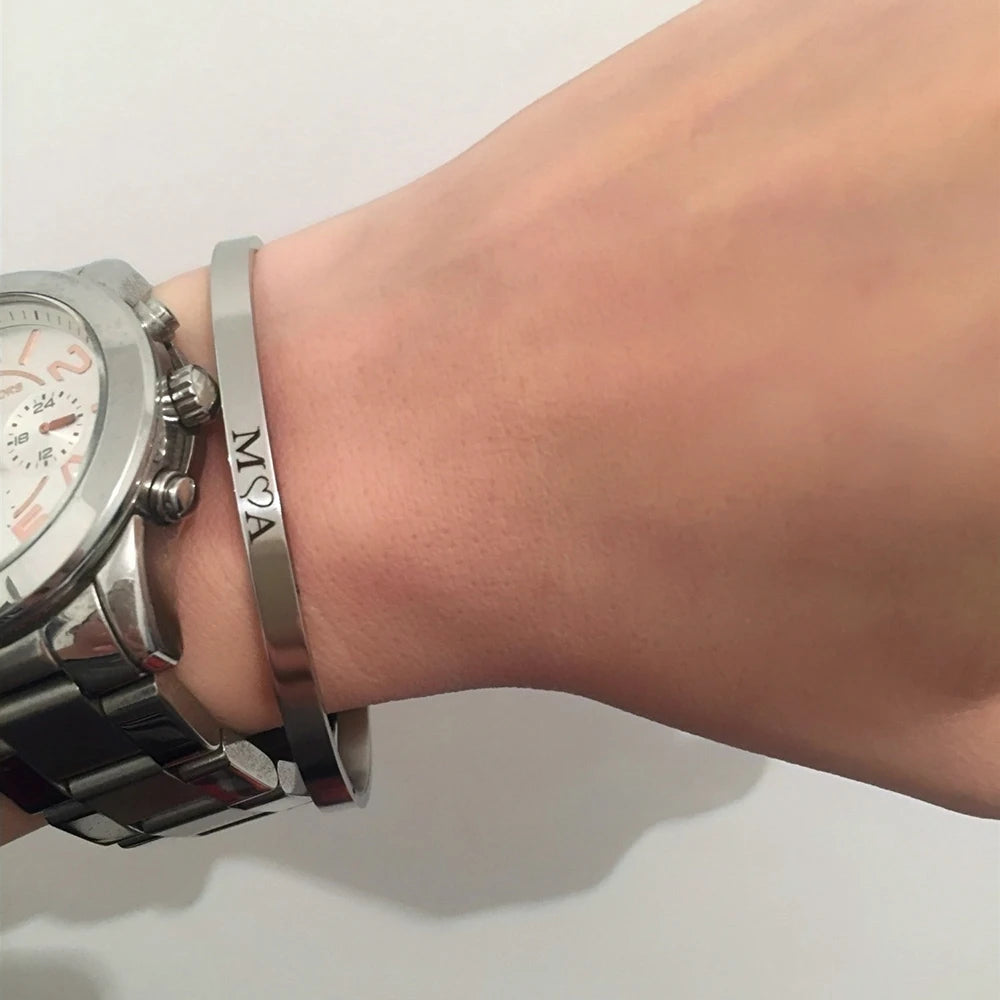 Engraved Custom Cuff Bracelet Silver