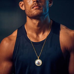 Engraved Photo Frame Pendant Chain Gold