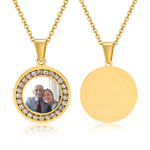 Engraved Photo Frame Pendant Chain Gold