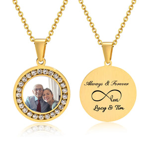 Engraved Photo Frame Pendant Chain Gold