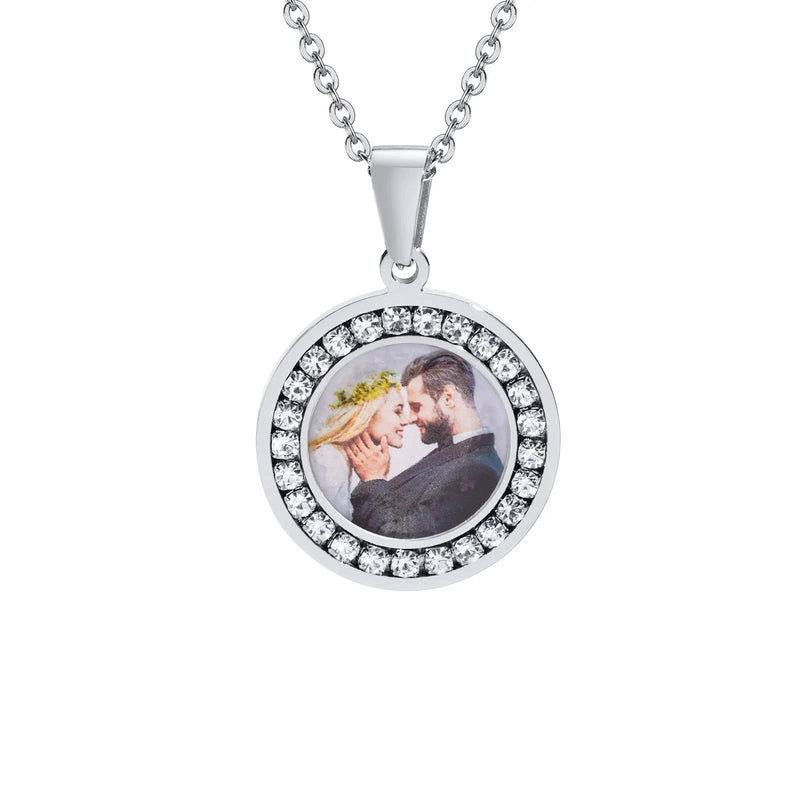 Engraved Photo Frame Pendant Chain Silver
