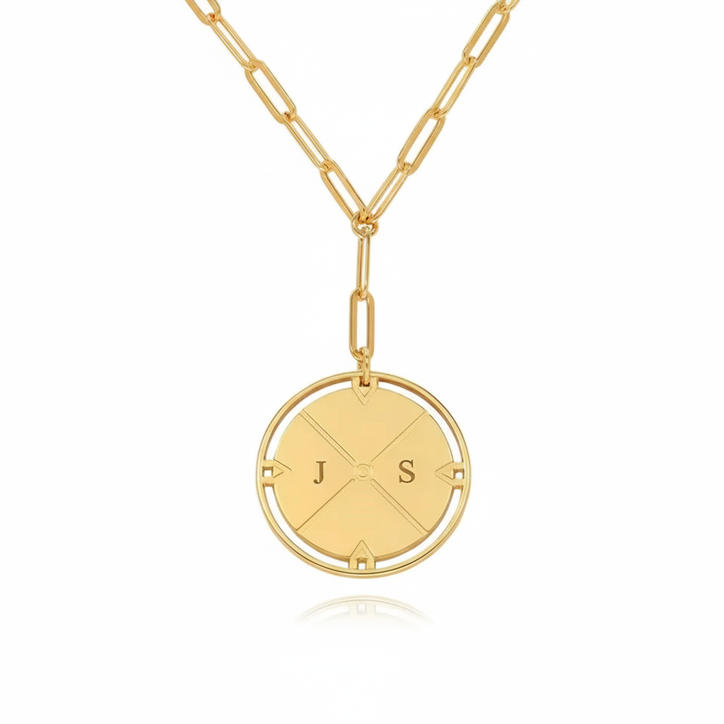 Engraved Compass Initial Necklace