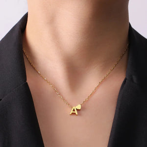 Mini Heart Initial Necklace Gold