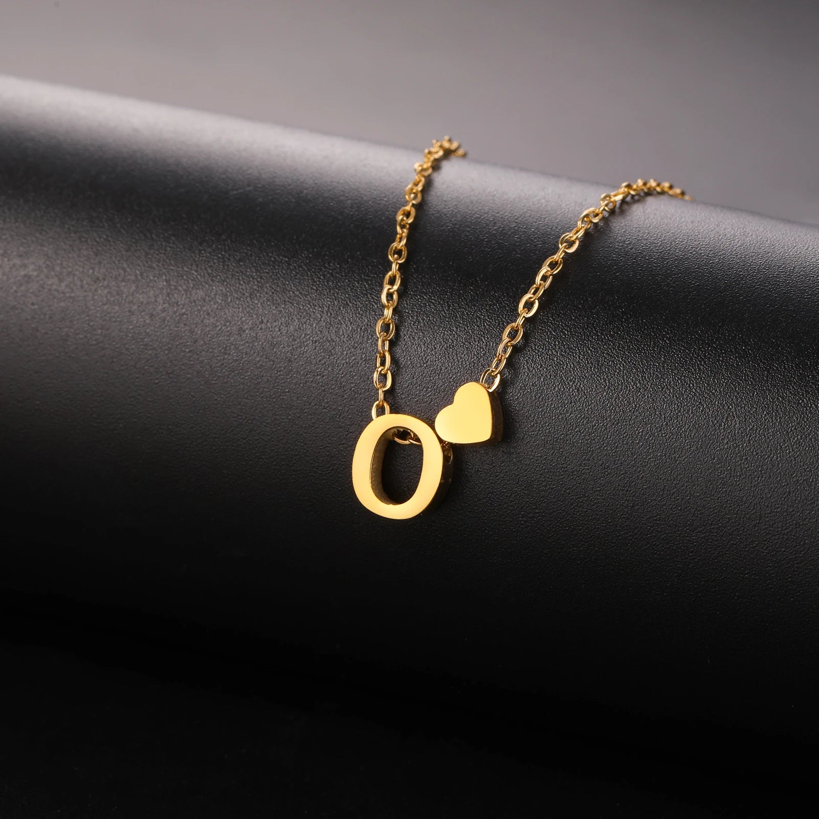 Mini Heart Initial Necklace Gold