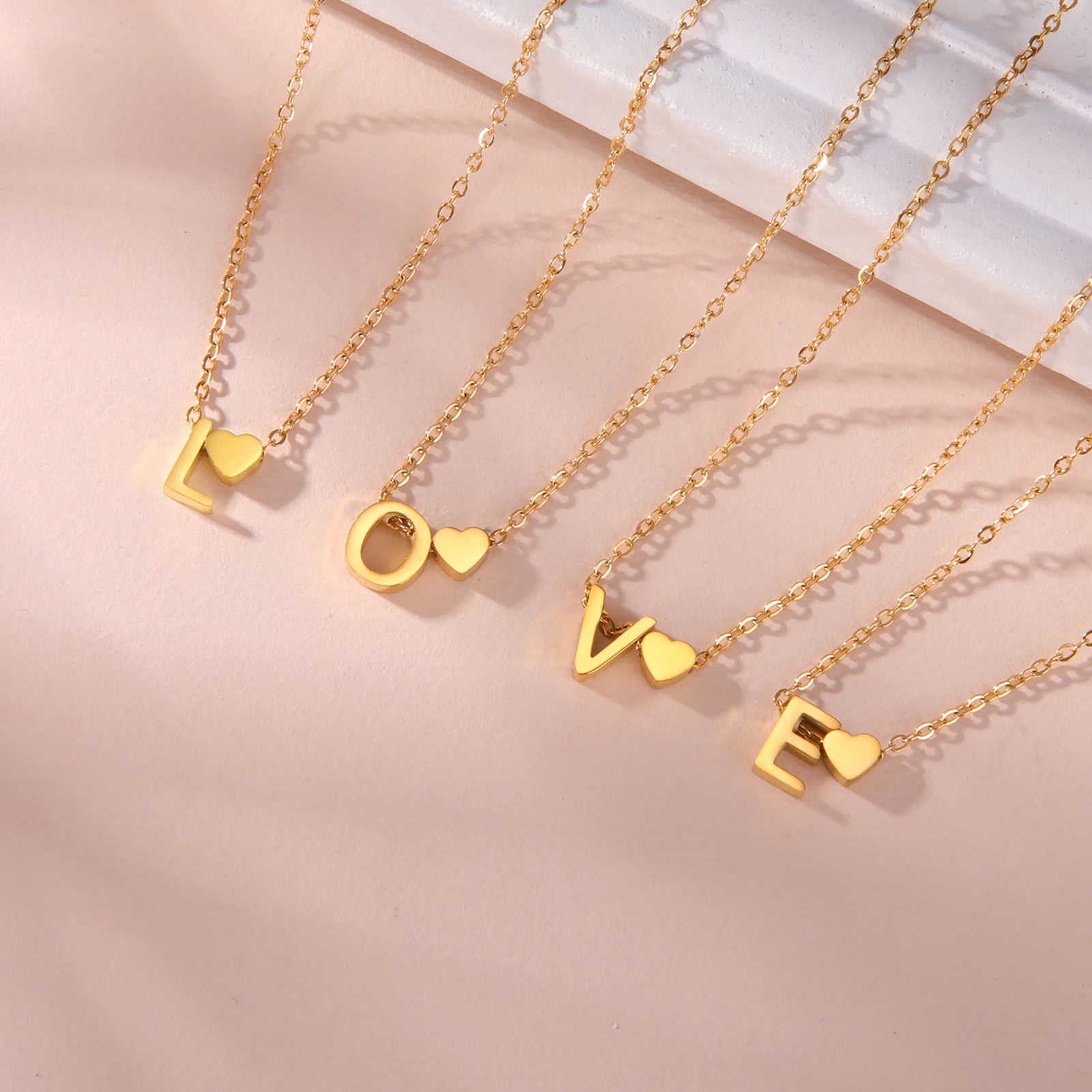 Mini Heart Initial Necklace Gold