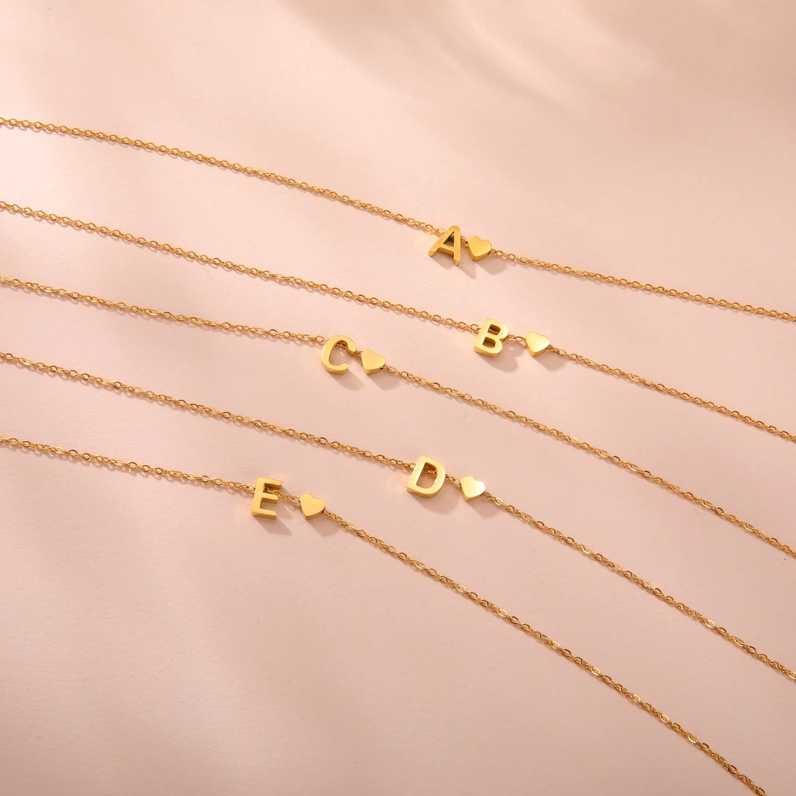 Mini Heart Initial Necklace Gold