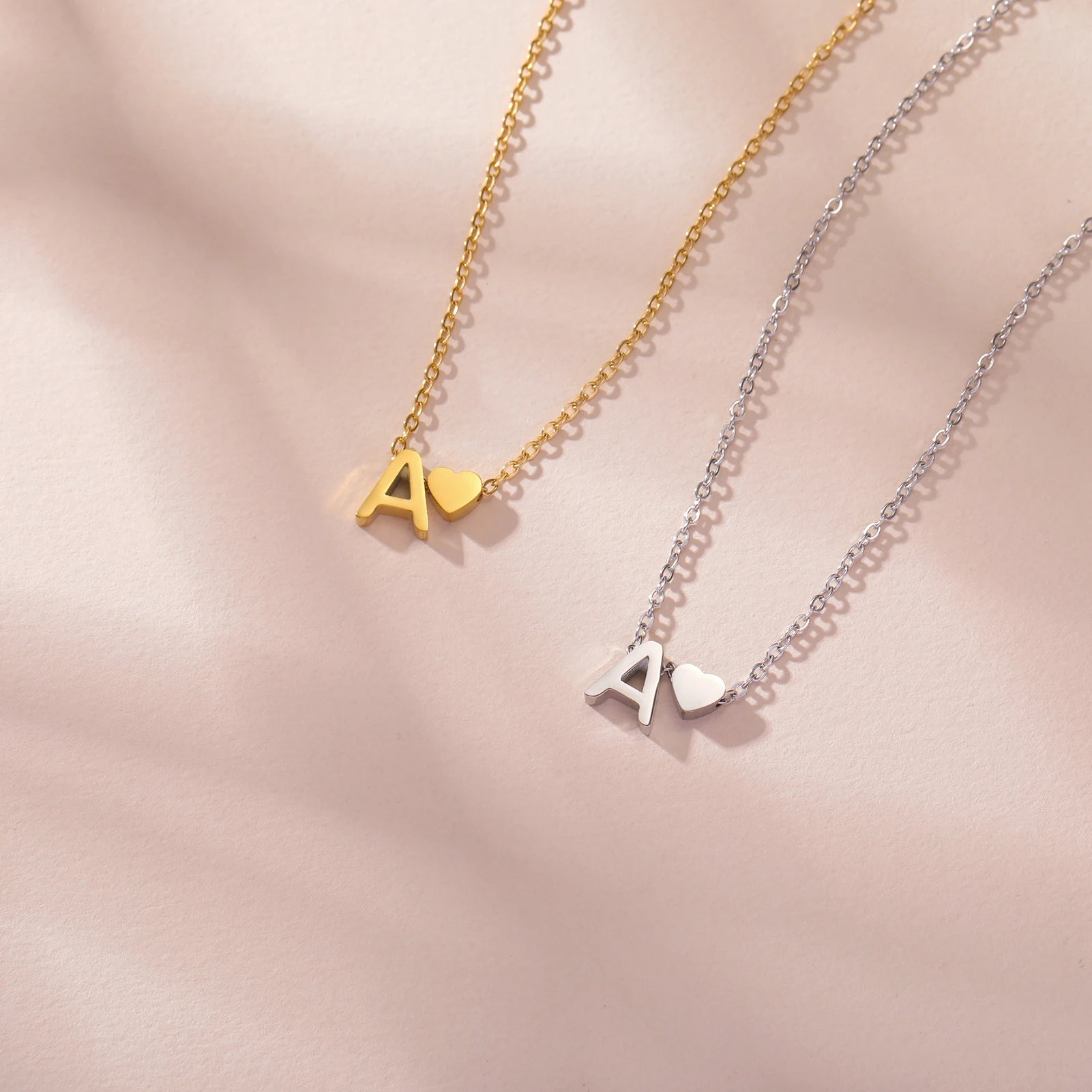 Mini Heart Initial Necklace Gold