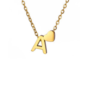 Mini Heart Initial Necklace Gold