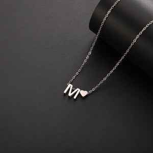 Mini Heart Initial Necklace Silver
