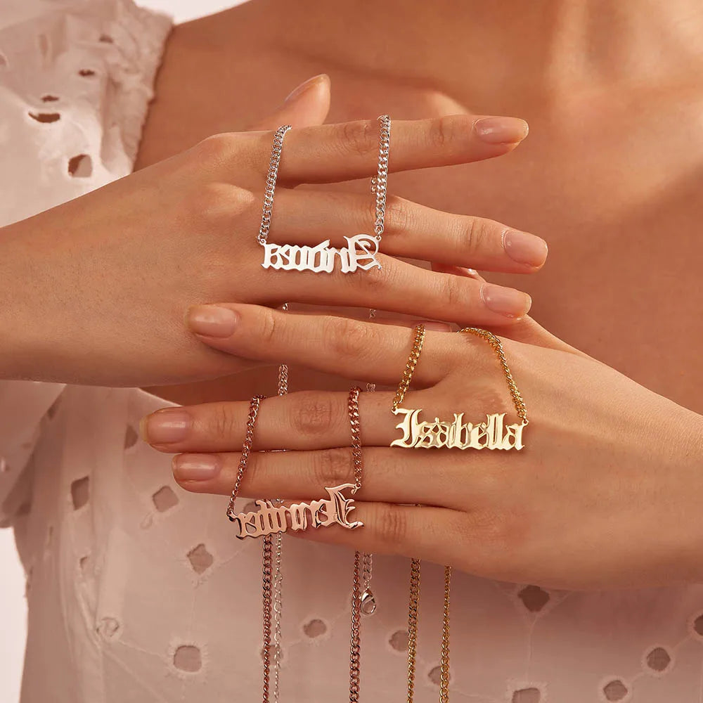 Old English Custom Name Necklace Rose Gold