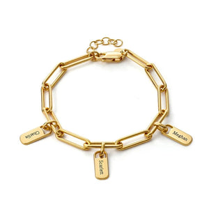 Paperclip Bracelet with Custom Name Charms Gold